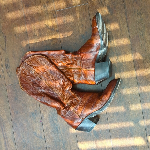 Vintage Hondo Brown Boots Exotic Eel Skin Woman's 7 - Picture 2 of 8